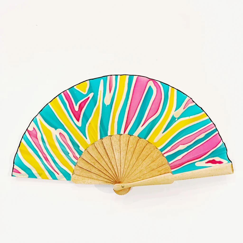 19 cm Zebra fan in natural silk crepe and birch ribs with "aea" seal